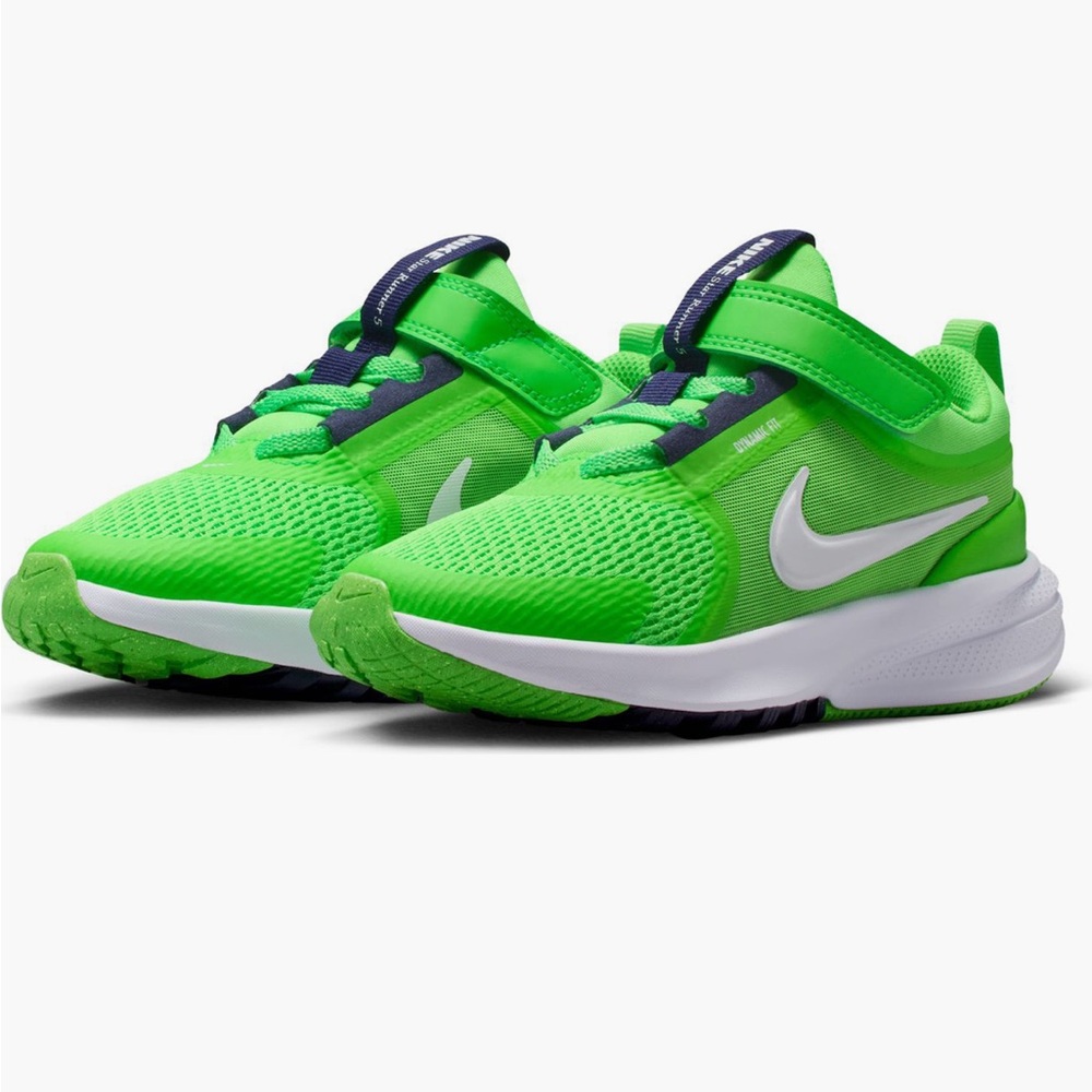 EUC Nike Kids' Star Runner 5 Sneaker in Green Strike/ White/ Purple, size 1
